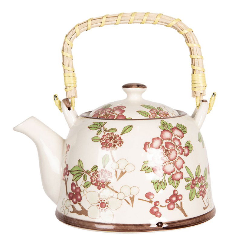 Beige met bloemen Keramische Theepot met Filter - - Djuusje&
