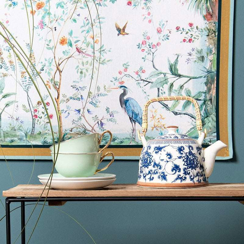 Theepot met filter blauw keramiek -  - Djuusje's Theewereld